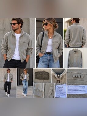 Rocha John Rocha 100% Cotton Washed Zip Jacket Gray Y2K Designer
